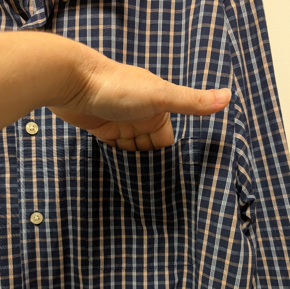 Izod Vintage Navy Plaid Preppy Button Down Shirt Men's M - Picture 8 of 13
